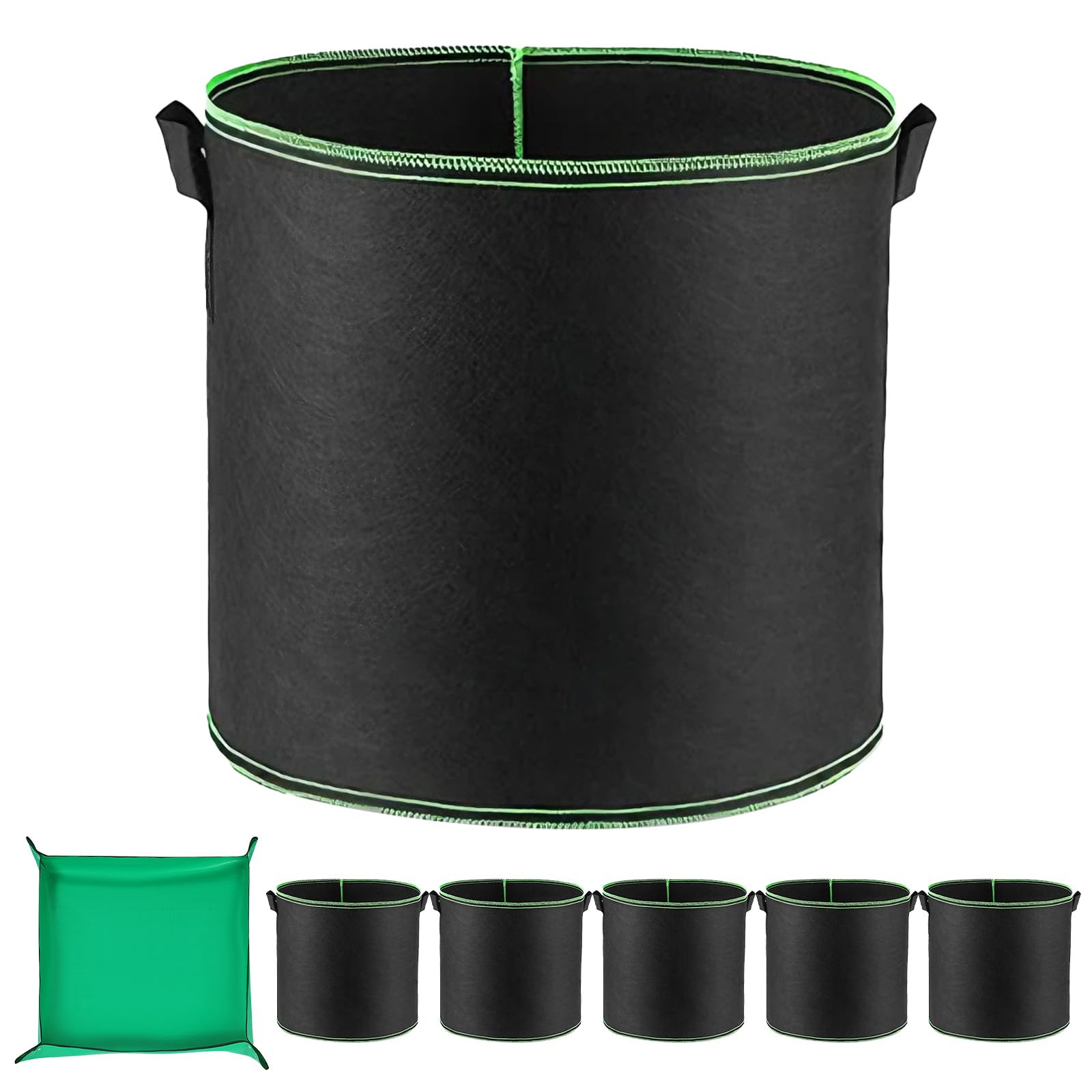 VEGCOO 6 Pack 10 Gallon Grow Bags for Plant 1M x 1M Potting Mat, Large Vegetables Growing Bags, Thickened Nonwoven Fabric Plants Containers with Handles for Garden Vegetable/Flower/Plant/Fruit Outdoor