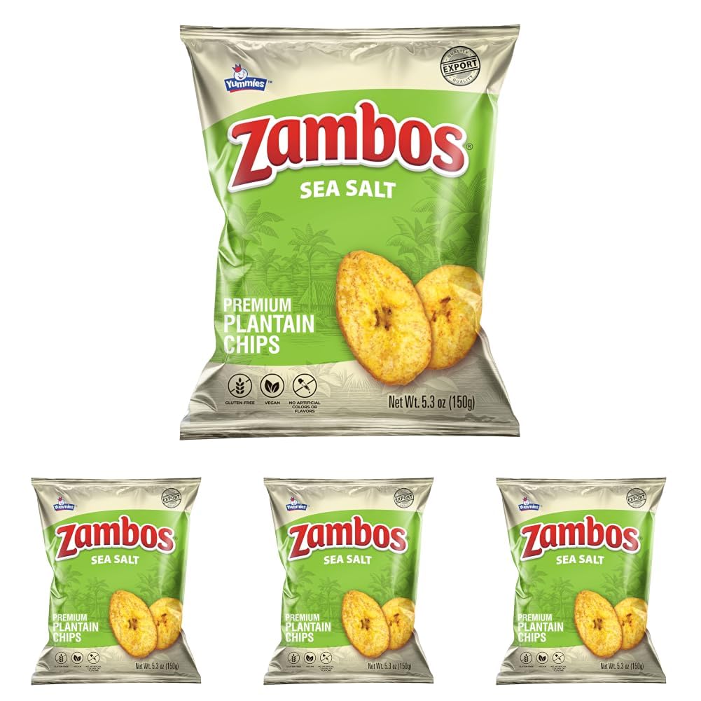 Zambos Chips de Banana-da-Terra com Sal Marinho, Corte Grosso, 150 g, Pacote com 4