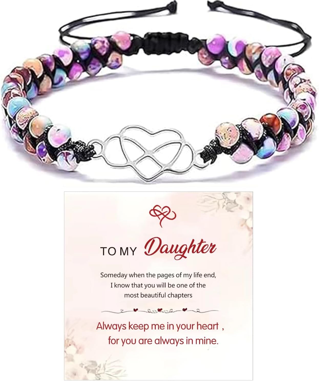 for Daughter for You are Always in Mine Beads“ Bracelet, Natural Emperor Jasper Stone Beaded Wrap Bracelet Duoble Layer for Mind Peace,Bracelet for Daughter (Daughter-Always)