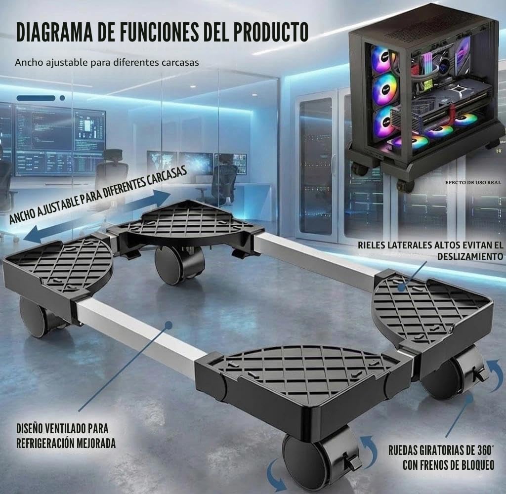 Soporte de Escritorio para Ordenador con Ruedas, Carro de CPU Negro