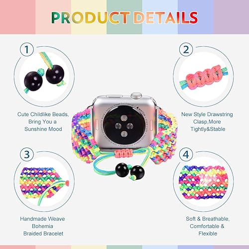 Miniatura 10 de Bandmax Correa arcoíris compatible con Apple Watch de 1.496 pulgadas, 1.575 pulgadas (1.496 in) y 1.575 in para mujer, nailon de tela vaquera LGBT,