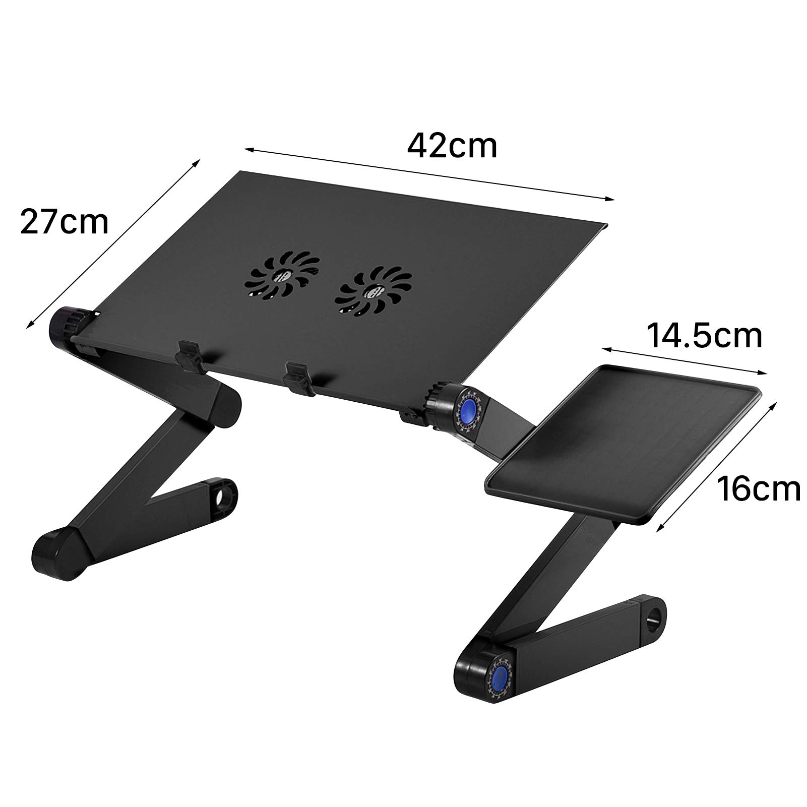 Soporte Ajustable para Computadora Portátil, Mesa de Cama Plegable con 2 Ventiladores de Enfriamiento y Bandeja para Mouse, Negro