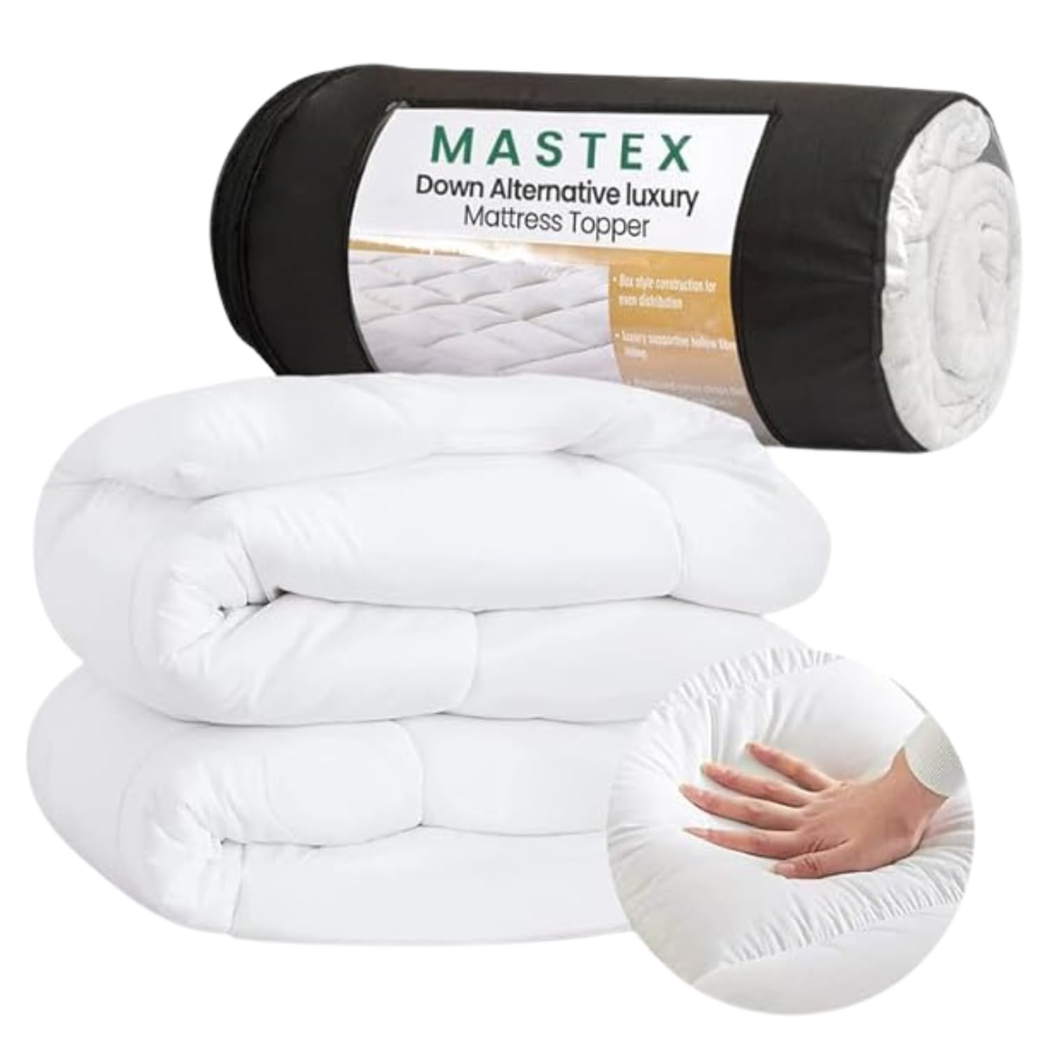 Mastex Mattress Topper - 10 CM Thick, Quilted, Extra Deep, Super Fluffy & Breathable - Strong Elastic Bands, Fits Up to 40 CM - Premium Hollowfiber Filling (White, King [150X200cm] 10 cm)