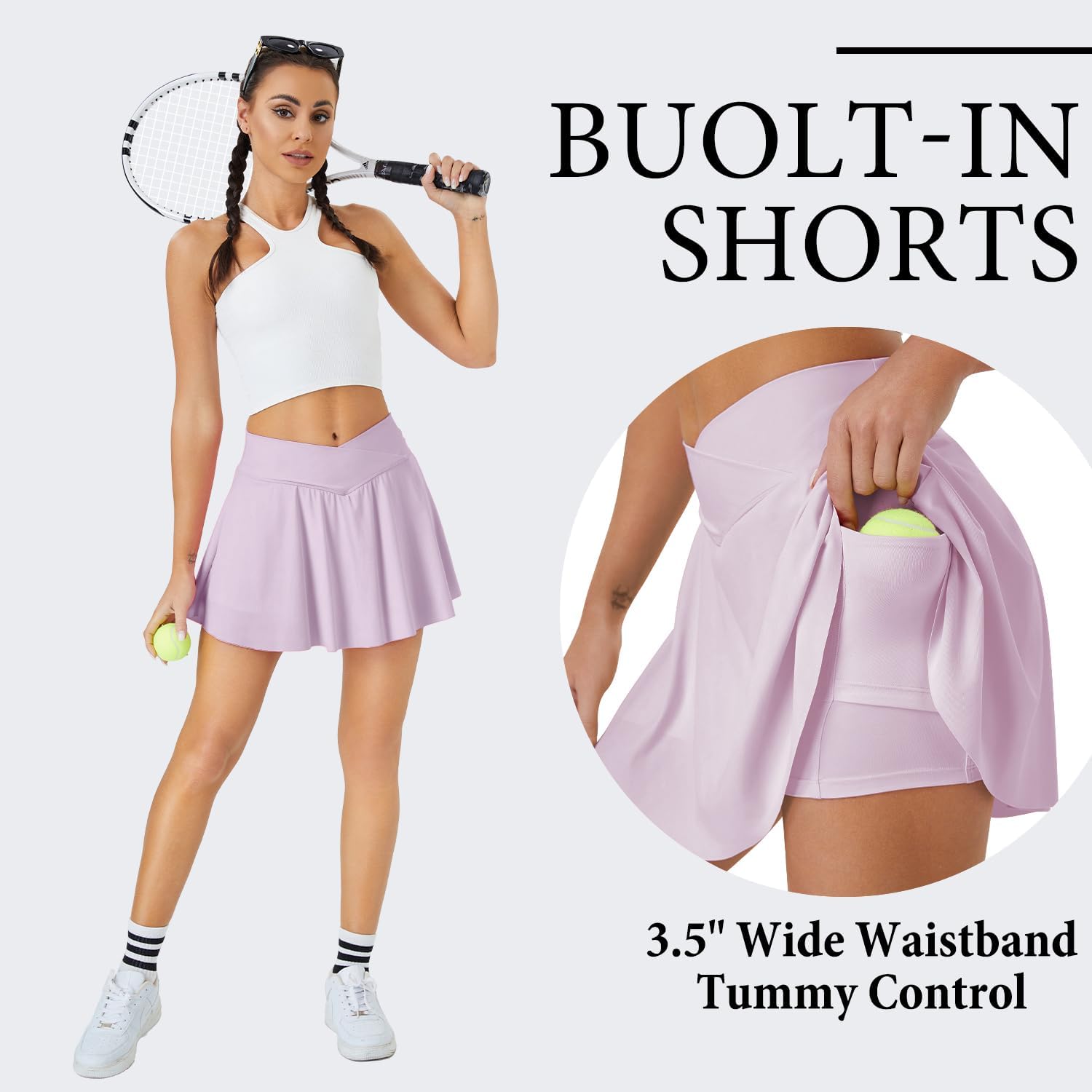 Womens Tennis Skirt with Pockets Shorts Crossover High Waisted Athletic Skorts Skirts for Golf Running Workout - Image 4