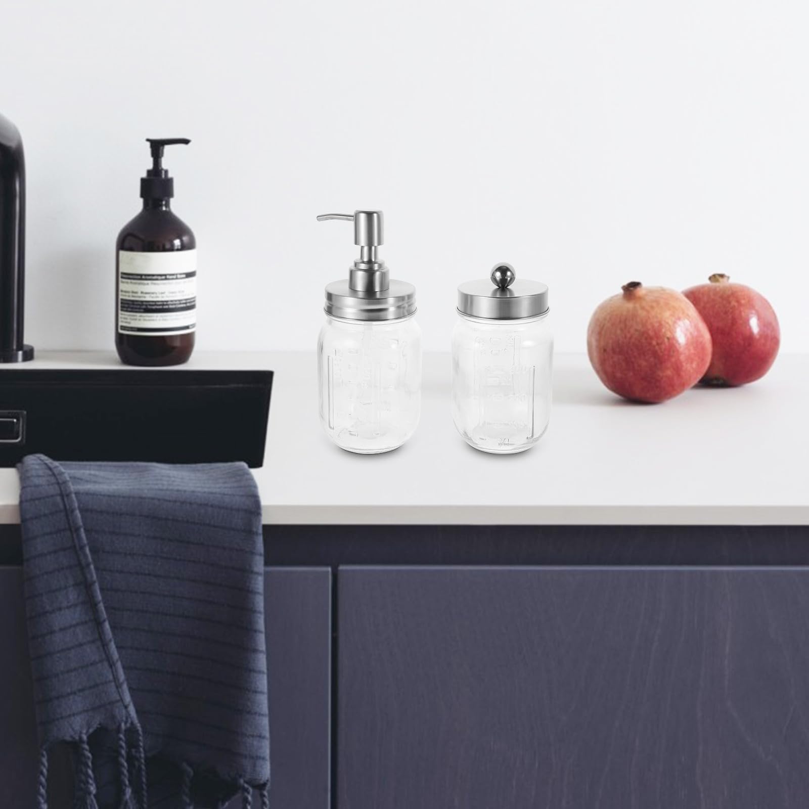 Set de Accesorios para Baño Porta Cepillo de Dientes para Baño Dispensador de Jabón Espumoso en Tarro Frascos de Vidrio, Estilo Rústico y Almacenamiento Conveniente
