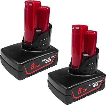 2Pack 8000mAh 12V Battery Replacement for Milwaukee M12 Battery Compatible with 12 Volt M12 Cordless Power Tools 48-11-2401 48-11-2402 48-11-2460 48-59-2401