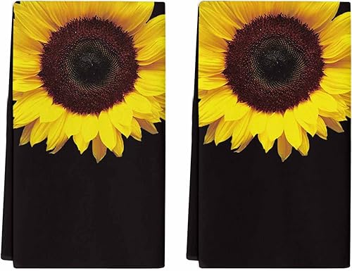 Juego de 2 toallas de cocina y paños de cocina, diseño floral de girasol negro de 18 x 28 pulgadas, paños de cocina reversibles de algodón suave,