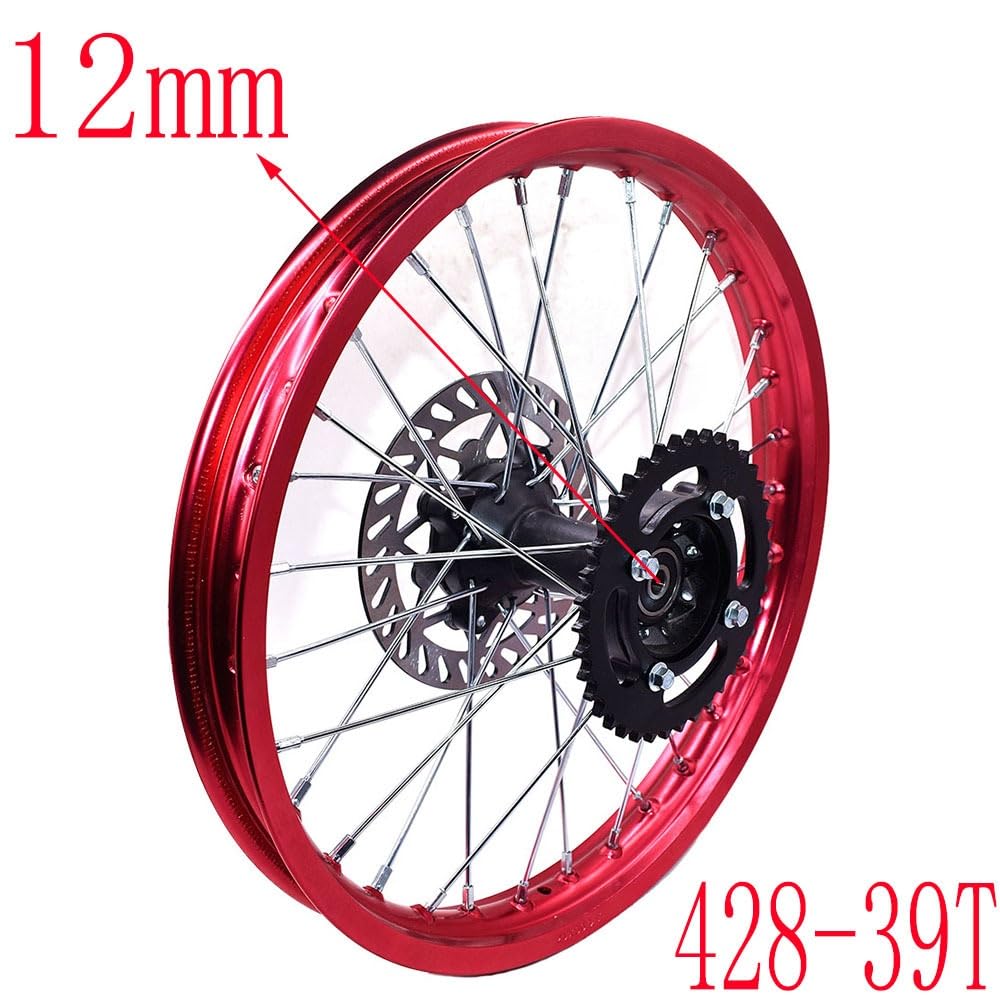 Motorradräder 1,60 x 17 Zoll Hinterradfelgen aus Aluminiumlegierung, Kreis von 17 Zoll Rad mit Scheibenbremsenritzel für Dirt Pit Bike Felgen Set(428-12MM-Red)