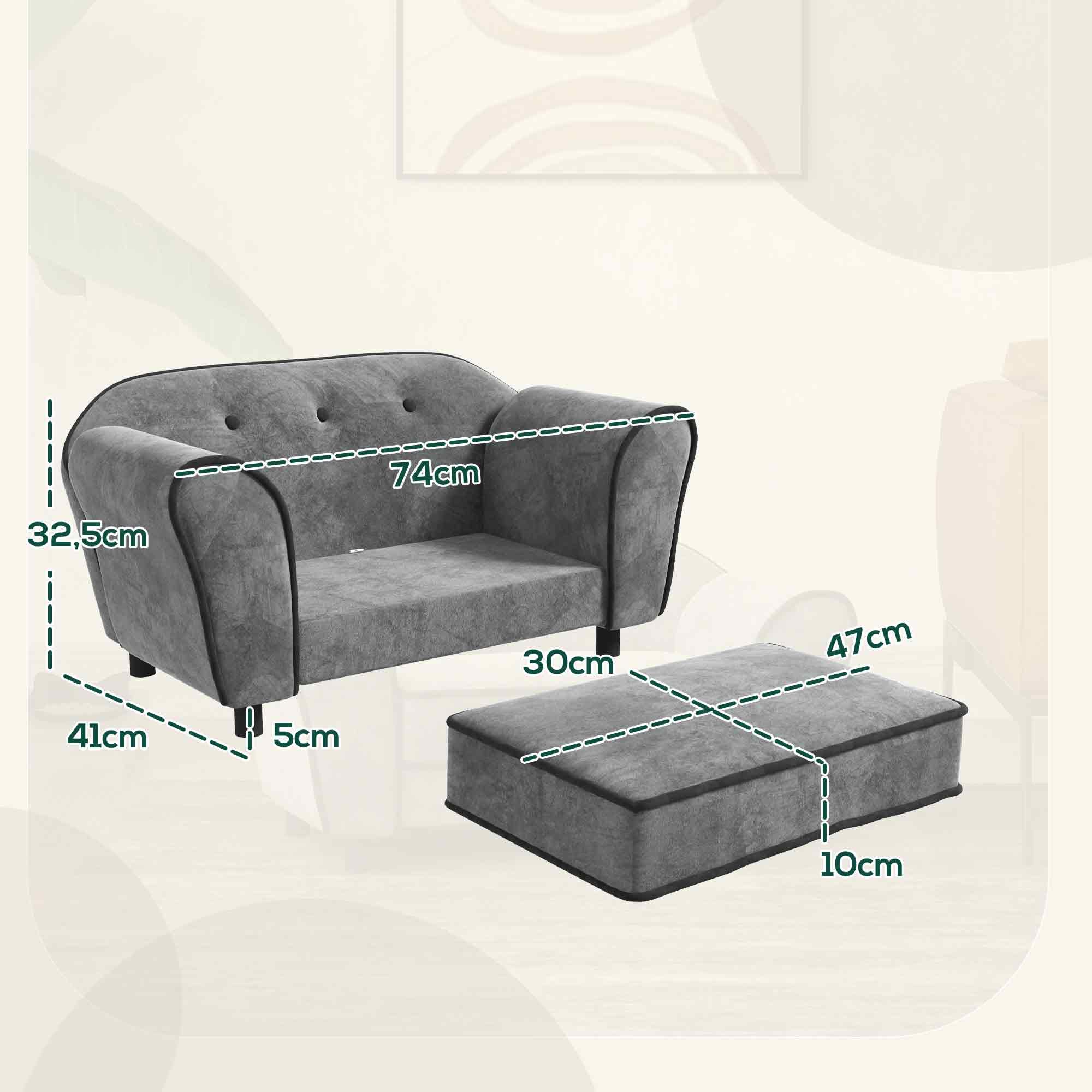 PawHut Canapé pour Chien, canapé pour Chat, Dossier capitonné au Toucher Velours néerlandais, Housse de Coussin Lavable, canapé pour Animaux domestiques, 74 x 41 x 32,5 cm, Gris