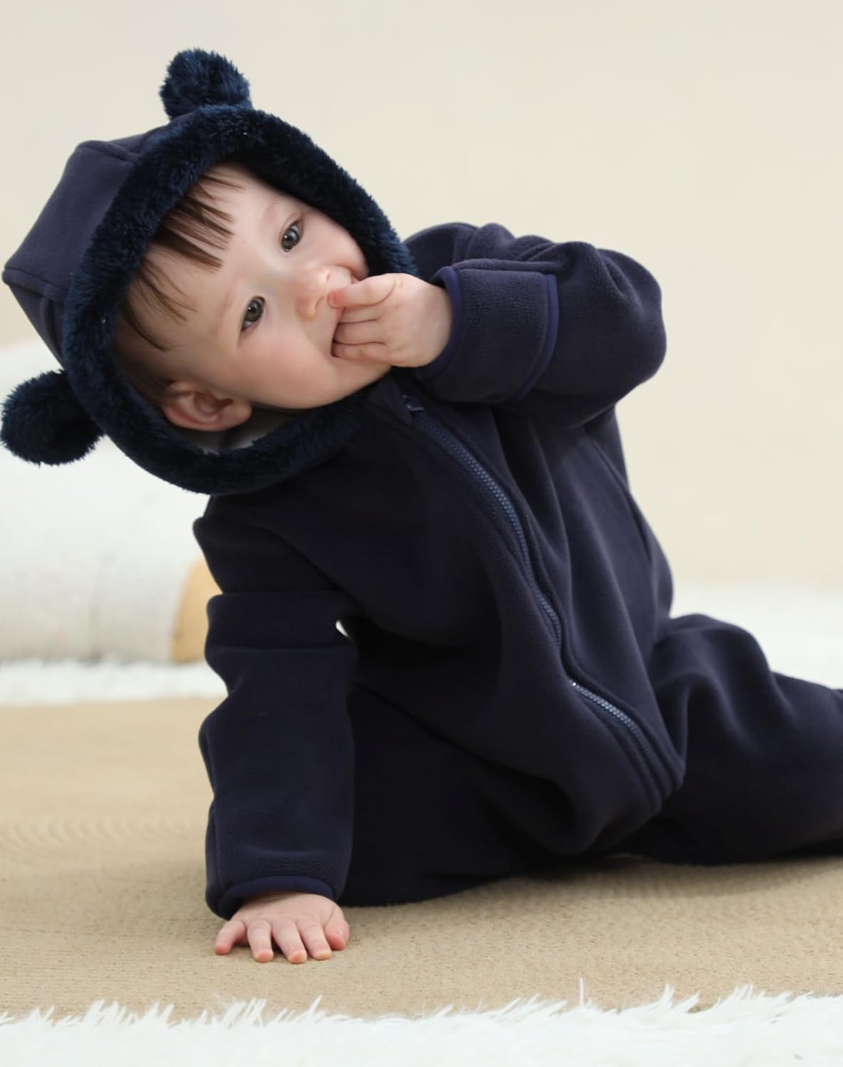 Cute Baby Bear Fleece Jumpsuit Girls Boys Warm Hooded Coverall Romper Newborn Fluffy Outerwear Snowsuit - Image 7