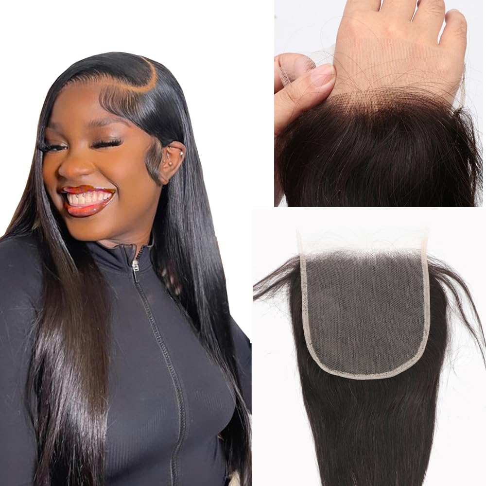 5x5 Transparent HD Lace Closure Straight Hair Invisible Lace 12A Brazilian Natural Virgin Remy Human Hair Frontal Closure Pre Plucked Natural Black 100% Human Hair Lace Closure (10inch)