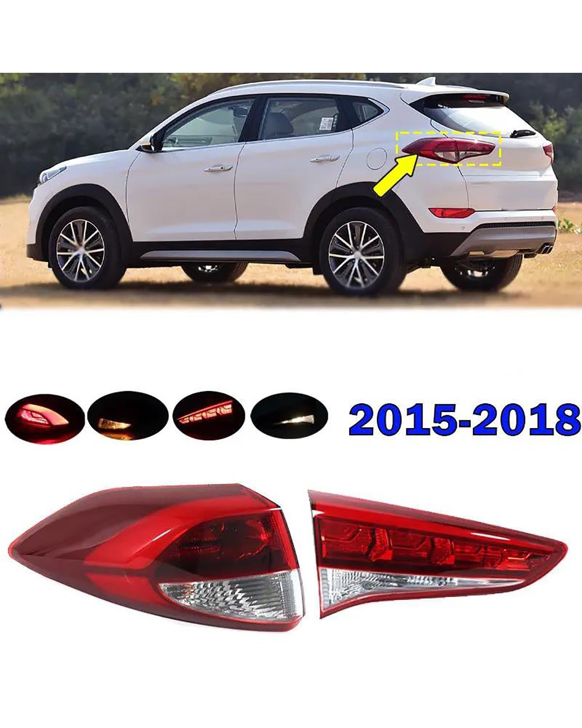 Fanale Posteriore per Hyundai per Tucson 2015-2018 Luci Posteriori A LED per Interni Ed Esterni Blocchi Fari Posteriori Auto(LED,Outside Right)