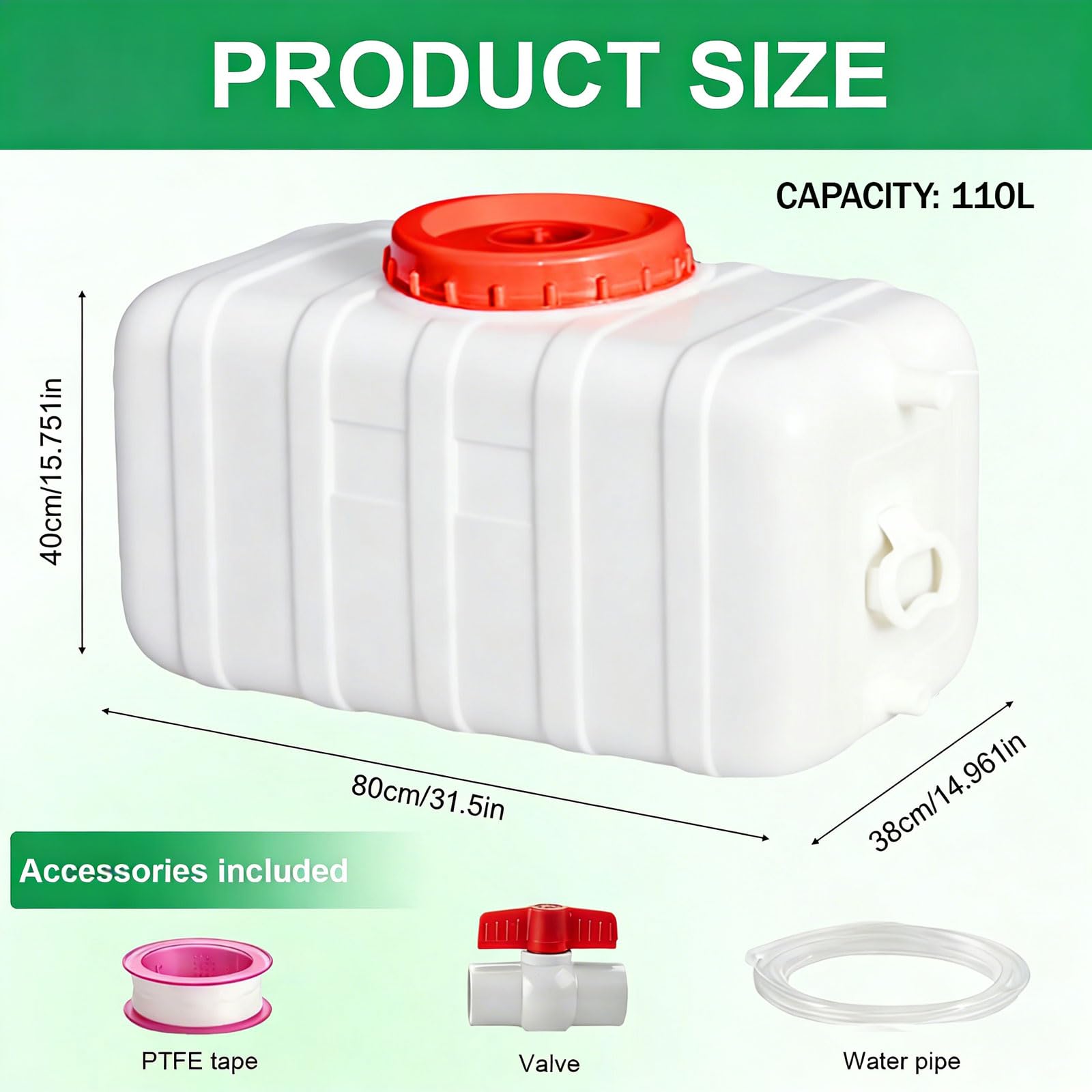 Cuve Eau Camping Car Réservoir Eau Potable Alimentaire en PEHD Haute Densité – Jerrican Eau pour Caravane, Bateau, Van Aménagé – Robuste Anti-UV avec et Valve(Size:110L,Color:Blanc)