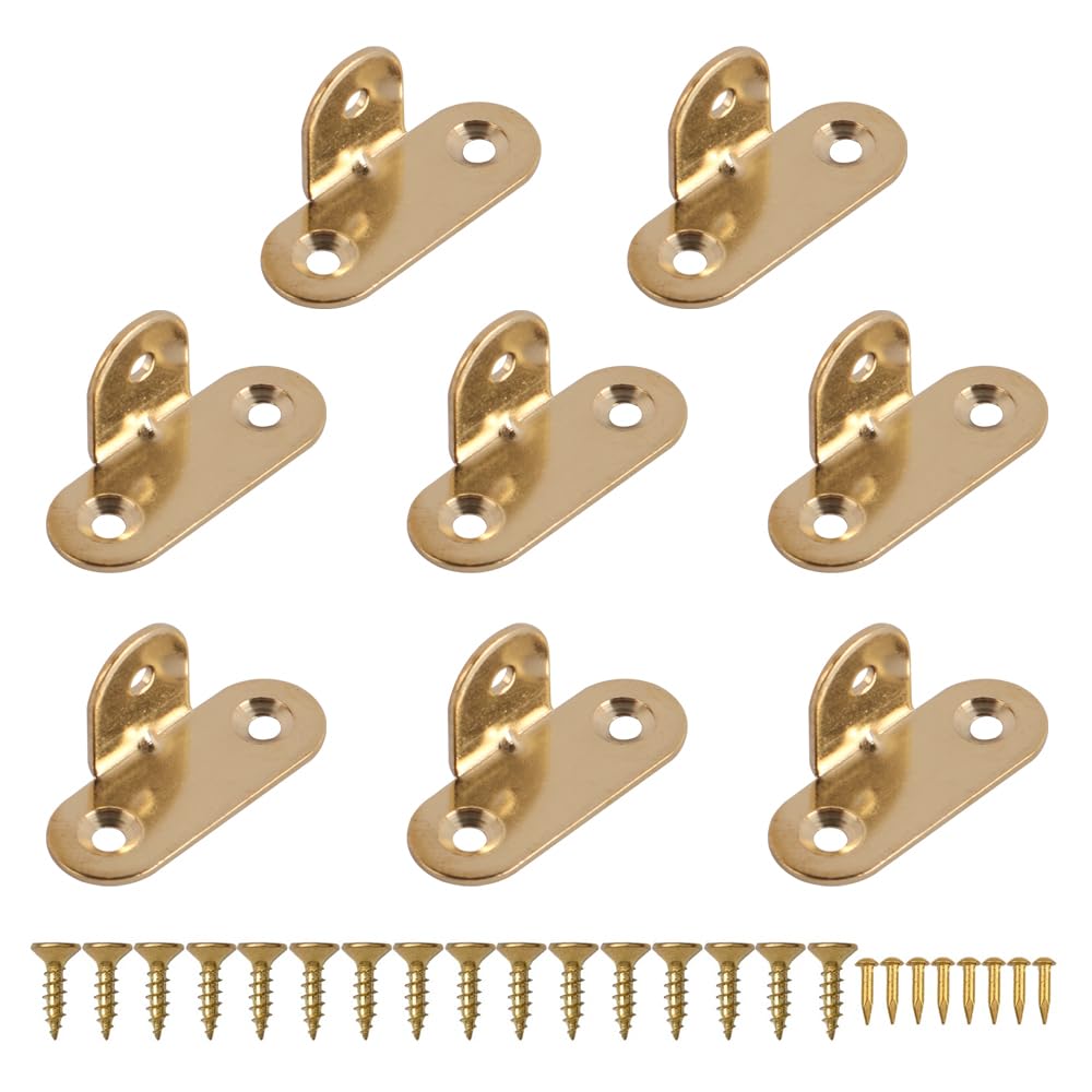 Laroal 8pcs 90 Degree T Shape Brass Corner Brackets Heavy Duty L Shaped Angle Brackets with Screws for Frame Mirror Furniture Connection Reinforcement Cabinets Desks Shelves