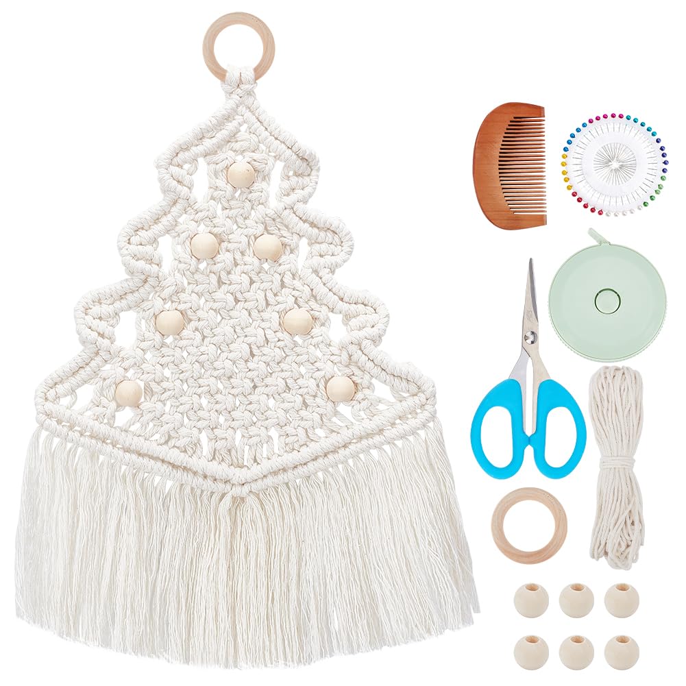 WEBEEDY DIY Macrame Christmas Tree Wall Hanging Kit Handmade Christmas Tree Decoration with Video Instruction for Adults Beginner Christmas Holiday Ornaments Kits for Wall Hanging Home Room Decor