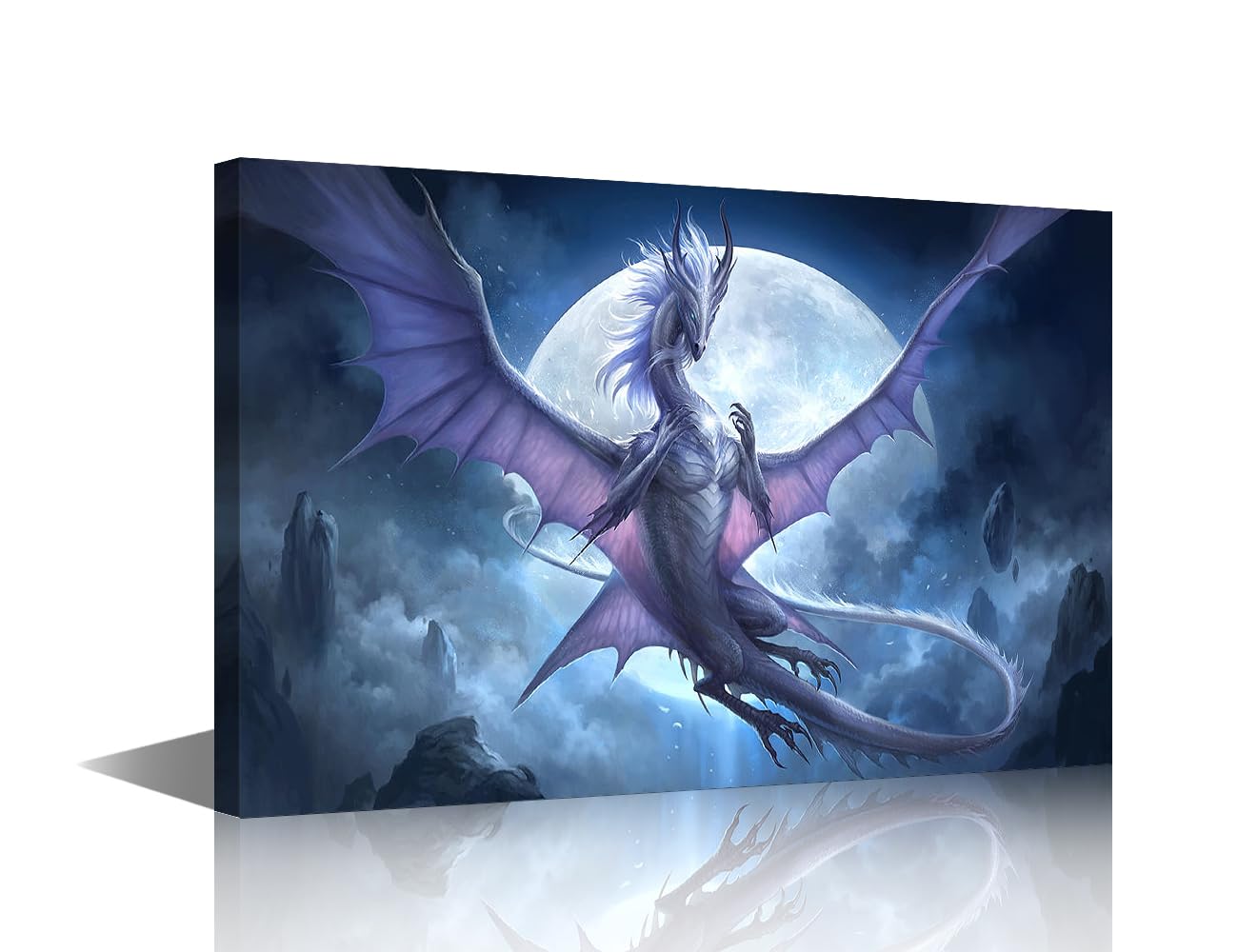 TISHIRON Dragon Poster Wall Decor Green Dragon Paintings on Canvas 1 Pcs Fantasy Animals Artwork Home Psychedelic Room Home Decor for Living Room Framed Ready to Hang Posters and Prints 18x12in