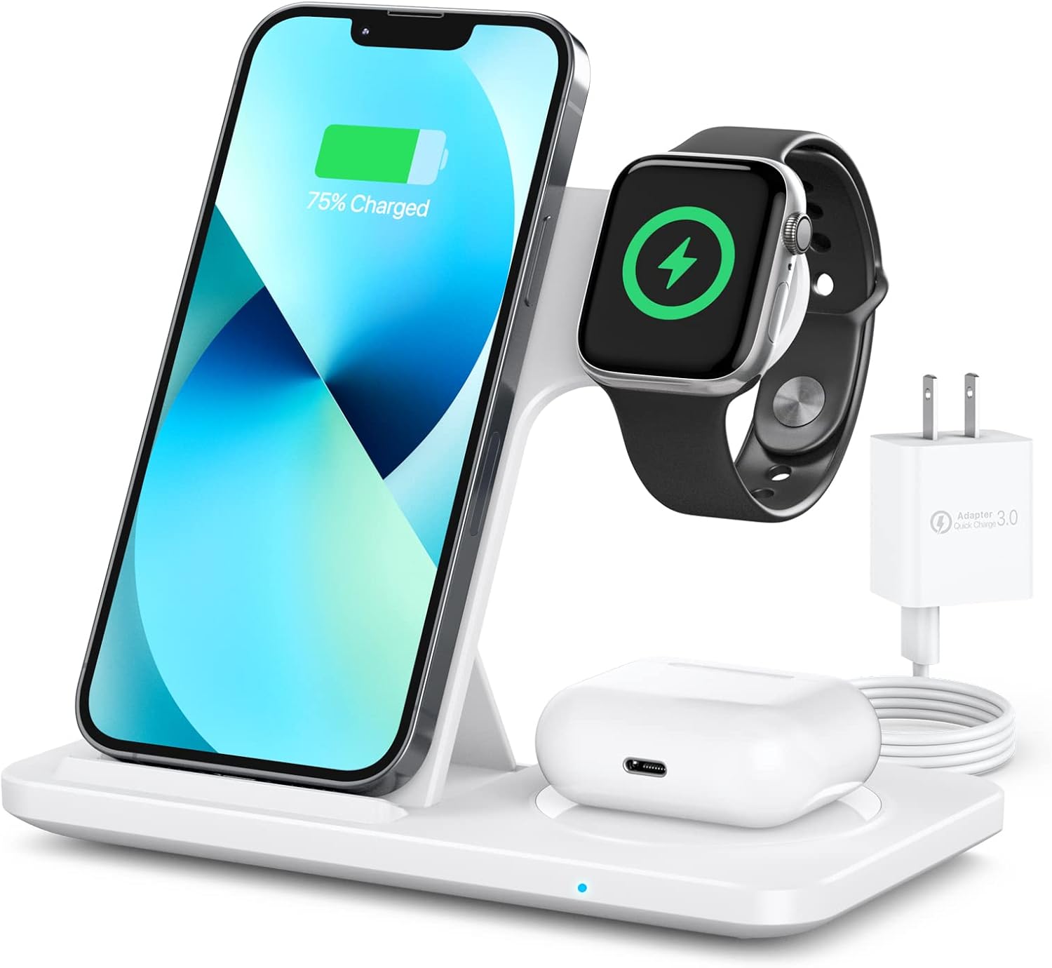 Wireless Charging Station for Apple Multiple Devices - Foldable 3 in 1 Charger Station Stand Dock for Apple Watch Series 7 6 SE 5 4 3 2 & Airpods iPhone 14Pro 14 13 Pro Max 13 12 11 Pro X Max XS XR 8