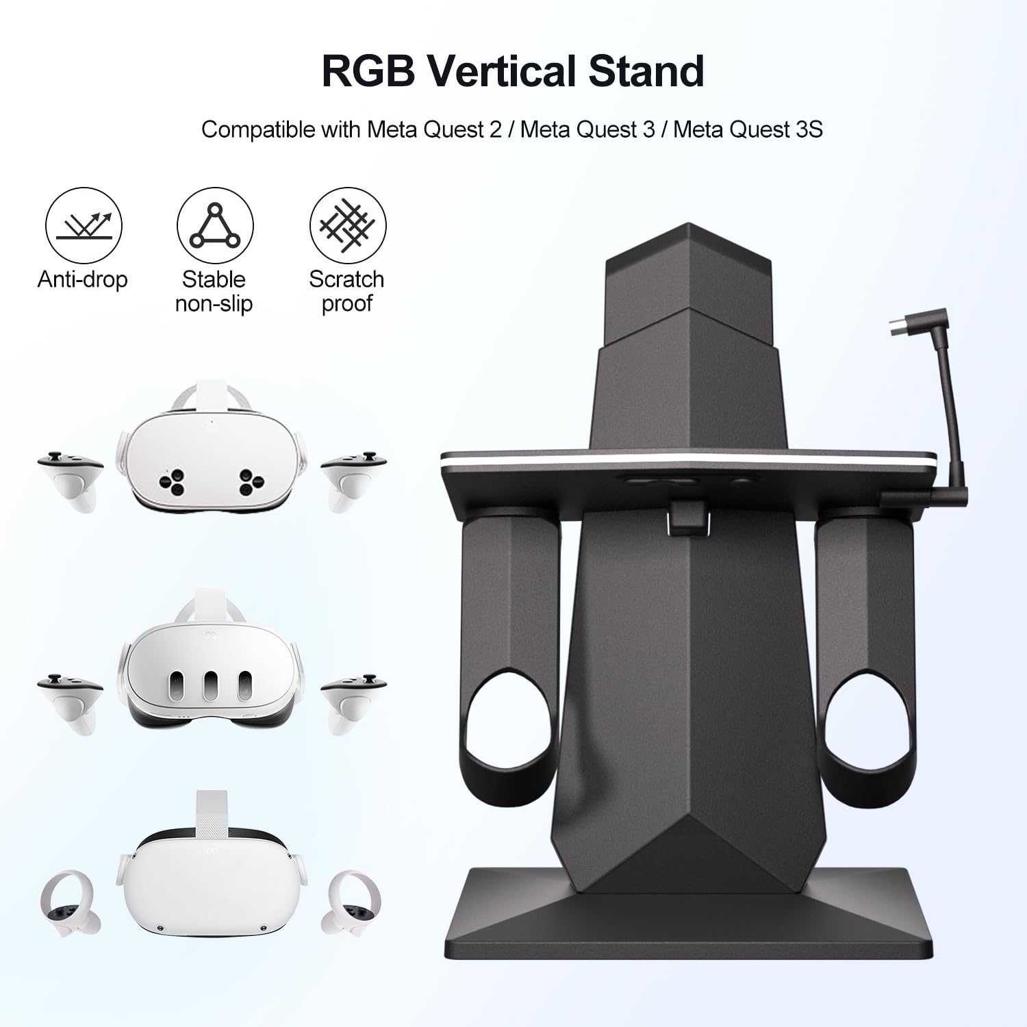 Dock di ricarica compatibile con Meta Quest 2/3/3S | Supporta la stazione di ricarica rapida VR con luce RGB, cavo di tipo C, supporto per controller VR