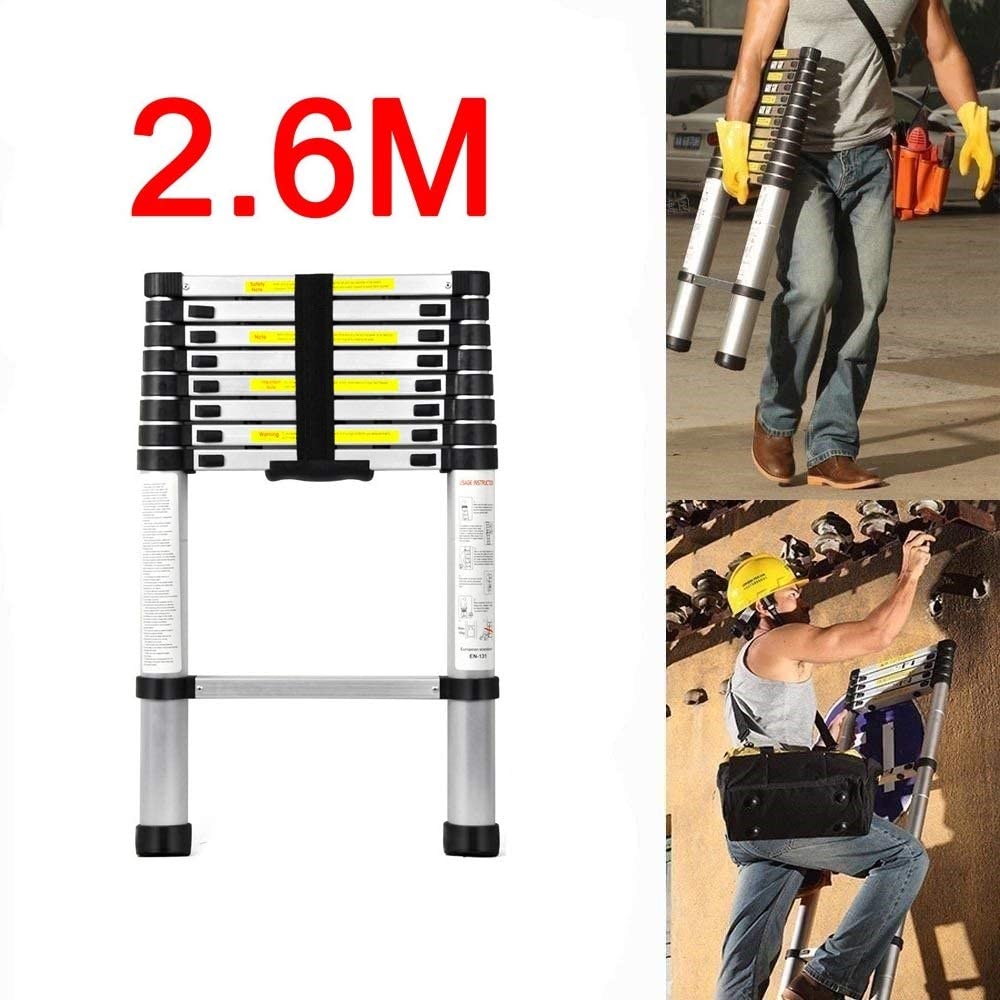 2.6M Teleskopleiter, Aluminium Ausziehleiter Hohe Mehrzweckleiter, Rutschfester Mehrzweckleiter, 150 kg 330 Pfund Belastbarkeit, Ausziehbar Leiter