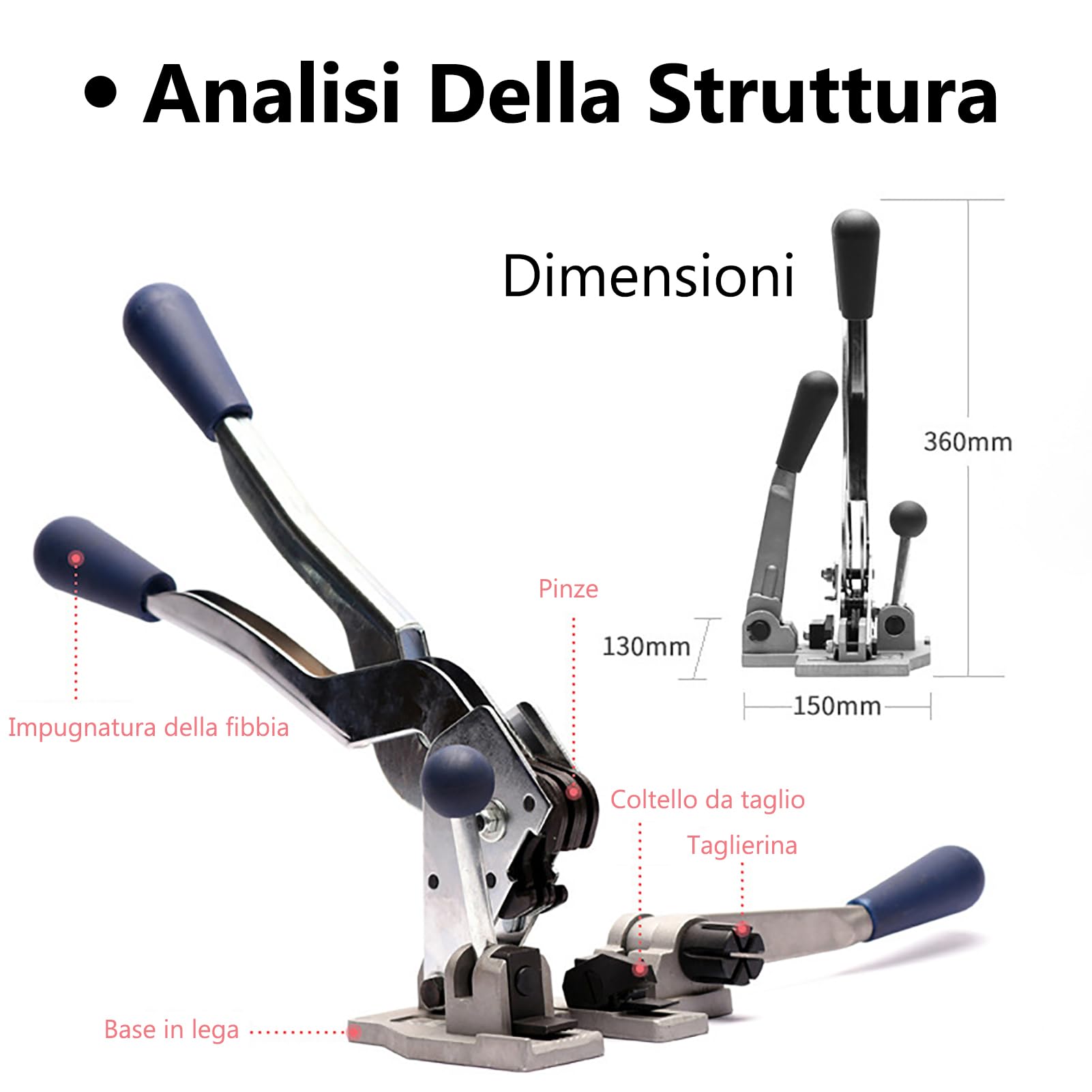 Piegatore tenditore per reggia in acciaio, set di piegatura tenditore Efficiente e durevole 3 in 1 Piegatore tenditore per reggiatrice per fascette per lavori industriali