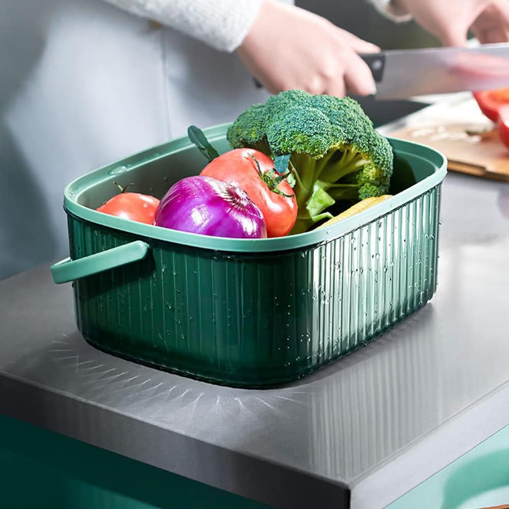 VALINK Kitchen Washing Basket, Kitchen Strainer Colander Bowl Sets, Double Layered Colanders Strainers for Fruits Vegetables Cleaning Light Pink