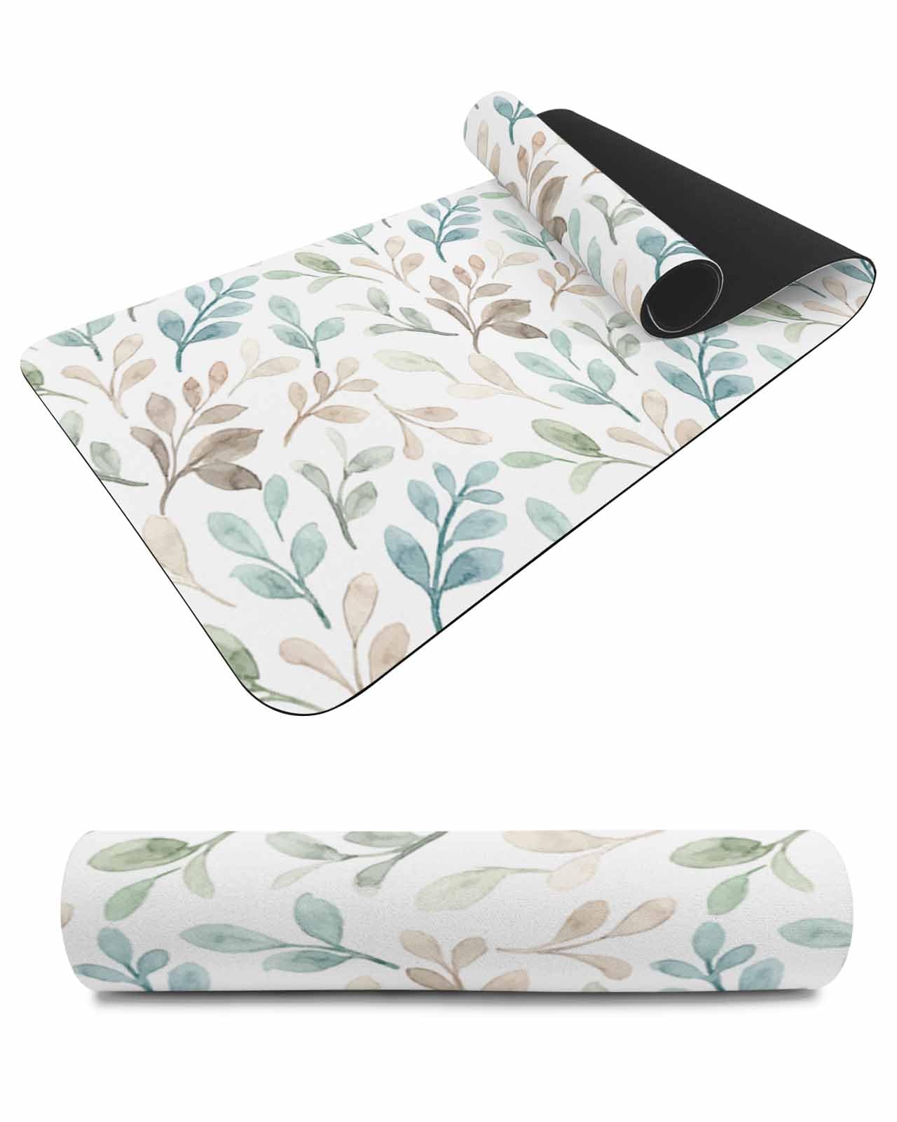 Debedcor Heat Proof Table Pads Waterproof Decorative, Light Blue Brown Leaves Non-Slip Table Countertop Protector, Farmhouse Watercolor Botanical Insulation Mat for Kitchen Room, 40 x 12 Inches