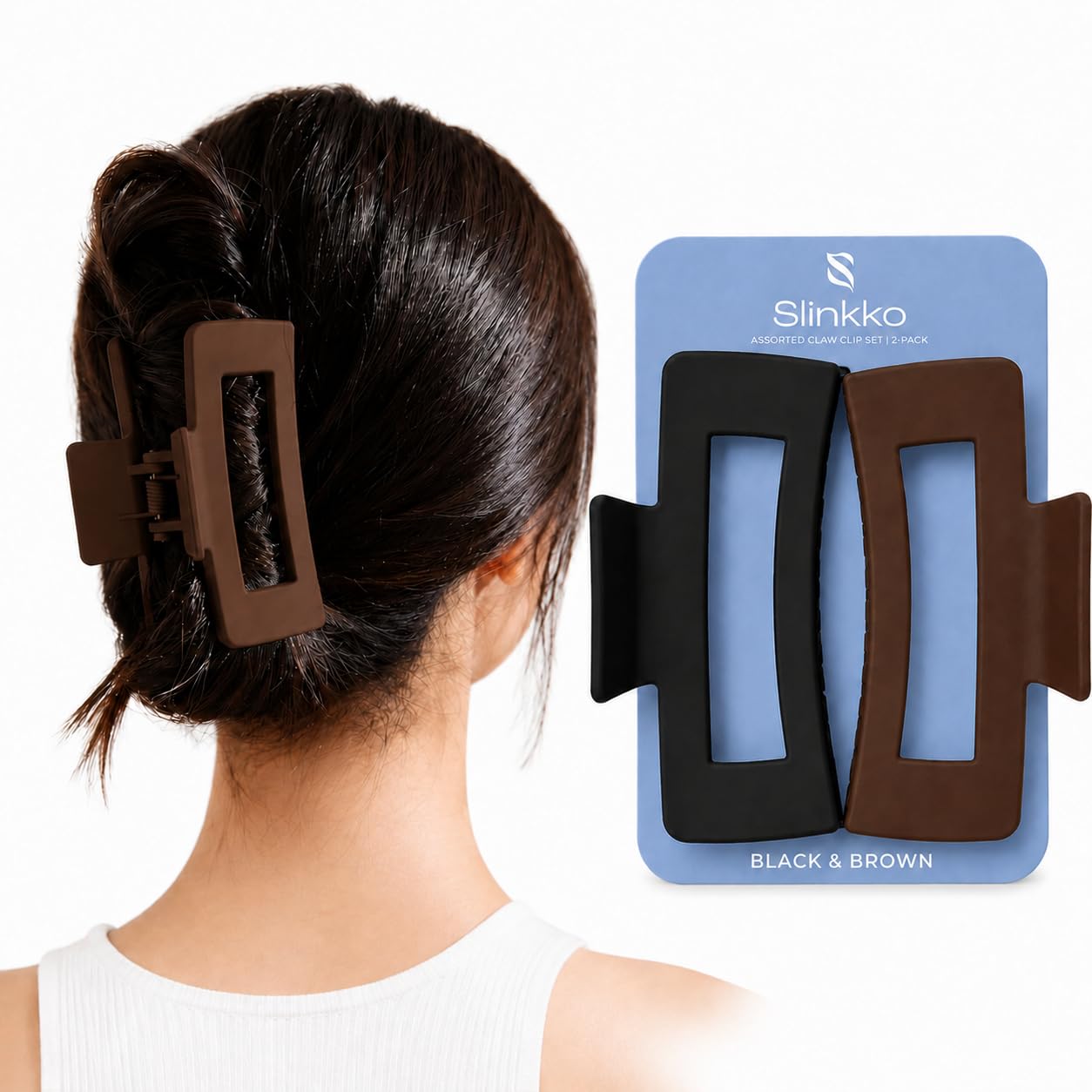 Hair Claw Clips for Women, 4 Inch Matte 2 Pack, Black/Brown