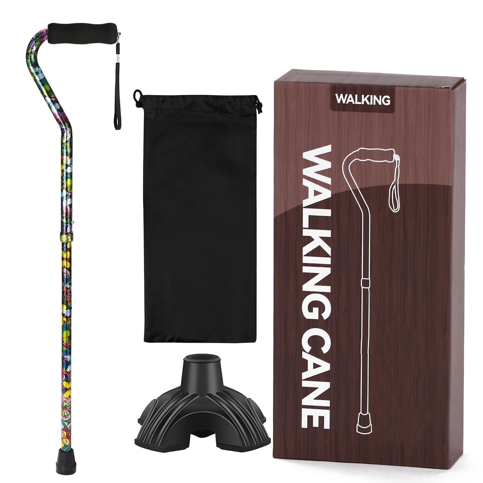 Bastón plegable YOKABOZE bastón ajustable y ligero de aluminio para hombres y mujeres, bastón de ayuda a la movilidad (flores de mariposa)
