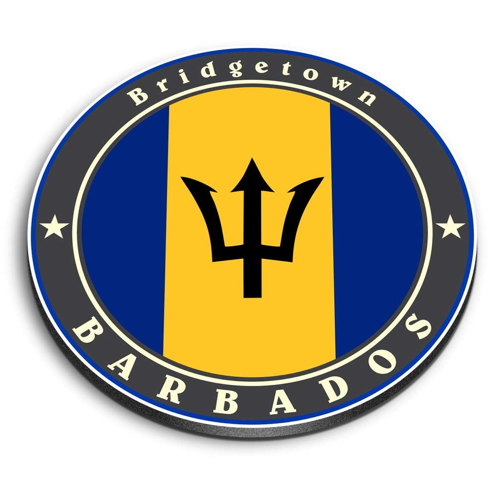 1 x Round MDF Magnet - Barbados Bridgetown Flag Stamp 5040