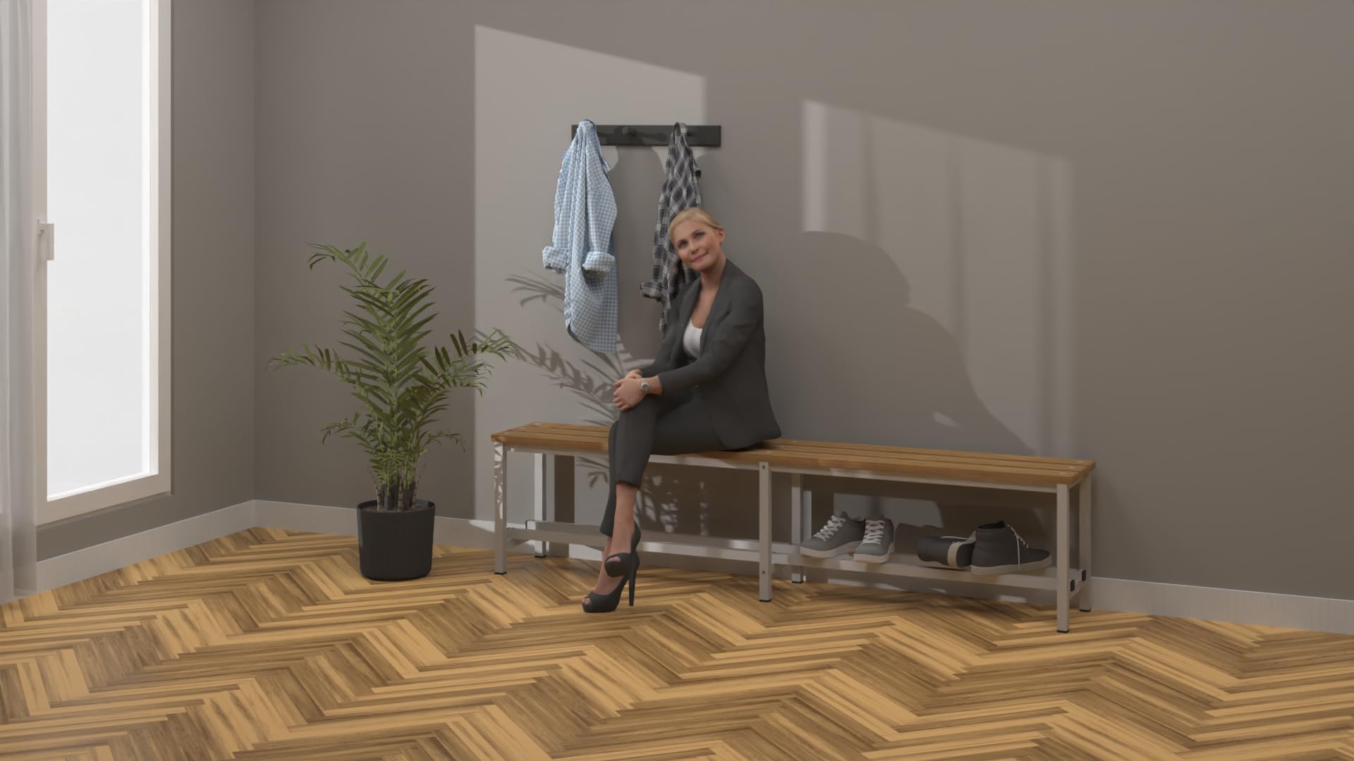Spacio Banco de Madera Norrköping Estilo nórdico para Uso Profesional o en hogar, para vestuarios, habitación, decoración Incluso Exterior. Bancada para Personas en Madera. (2 Metros)