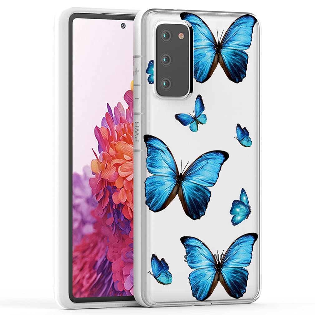 Case for Galaxy S20 FE 5G (2020), Samsung S20 FE Cute Case, Clear Flexible Bumper TPU Soft Rubber Silicone Cover Phone Case for Samsung Galaxy S20 FE 5G (Blue Butterfly)