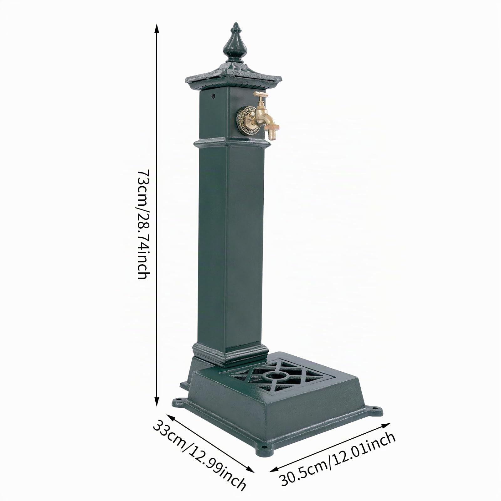 Colonne d'eau de jardin antique - Fontaine sur pied - Colonne d'eau avec robinet et bassin - 30,5 x 33 x 73 cm - Pour parcs