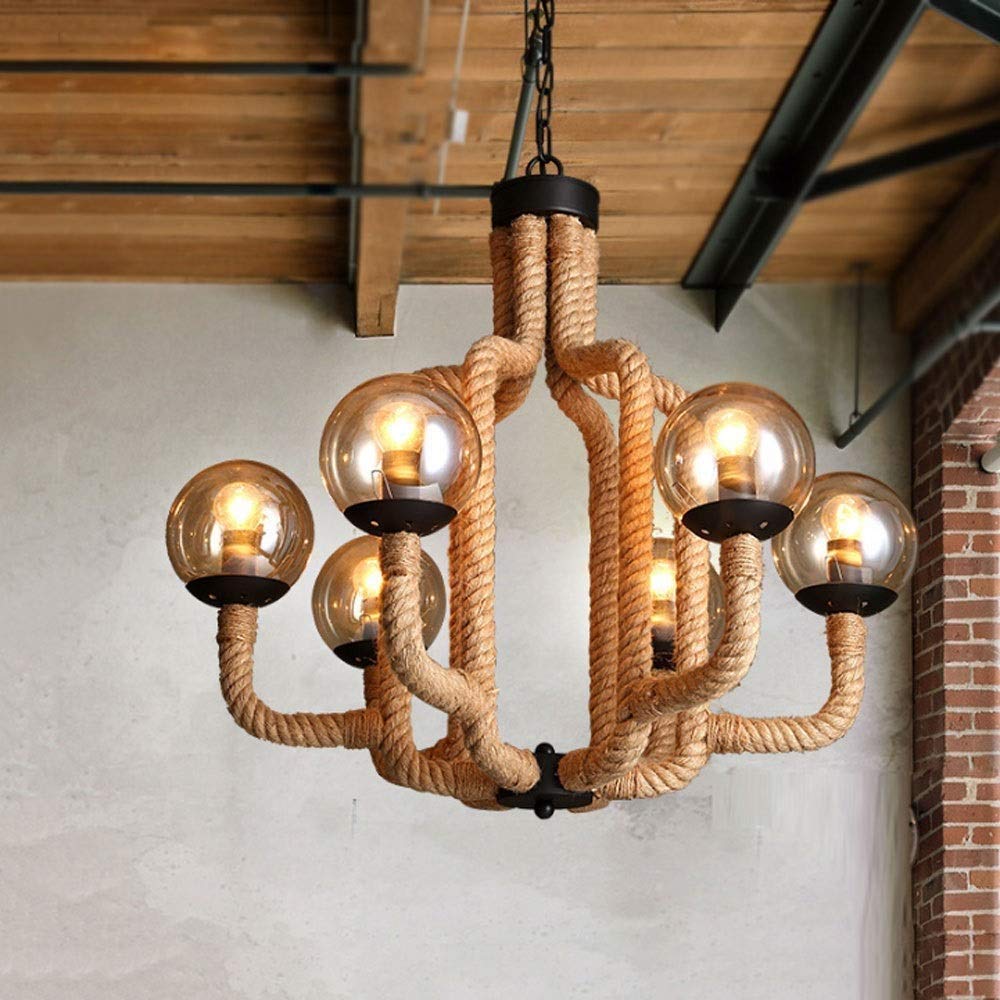 6 portalámparas E27, Estilo Hierro Forjado, Cuerda Colgante, lámpara de Noche de geometría Irregular, Bola de Cristal Creativa con Burbujas, Ideal para familias, Bares, restaurantes y hoteles.