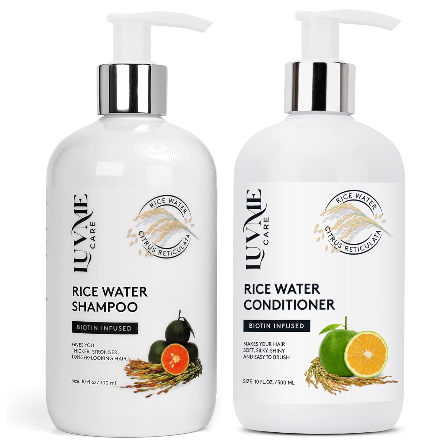 Luv Me Care Rice Water Hair Thickening Shampoo and Conditioner Set - with Biotin Strengthening and Volumizing Formula for Thinning Hair, All Hair Types, Men and Women