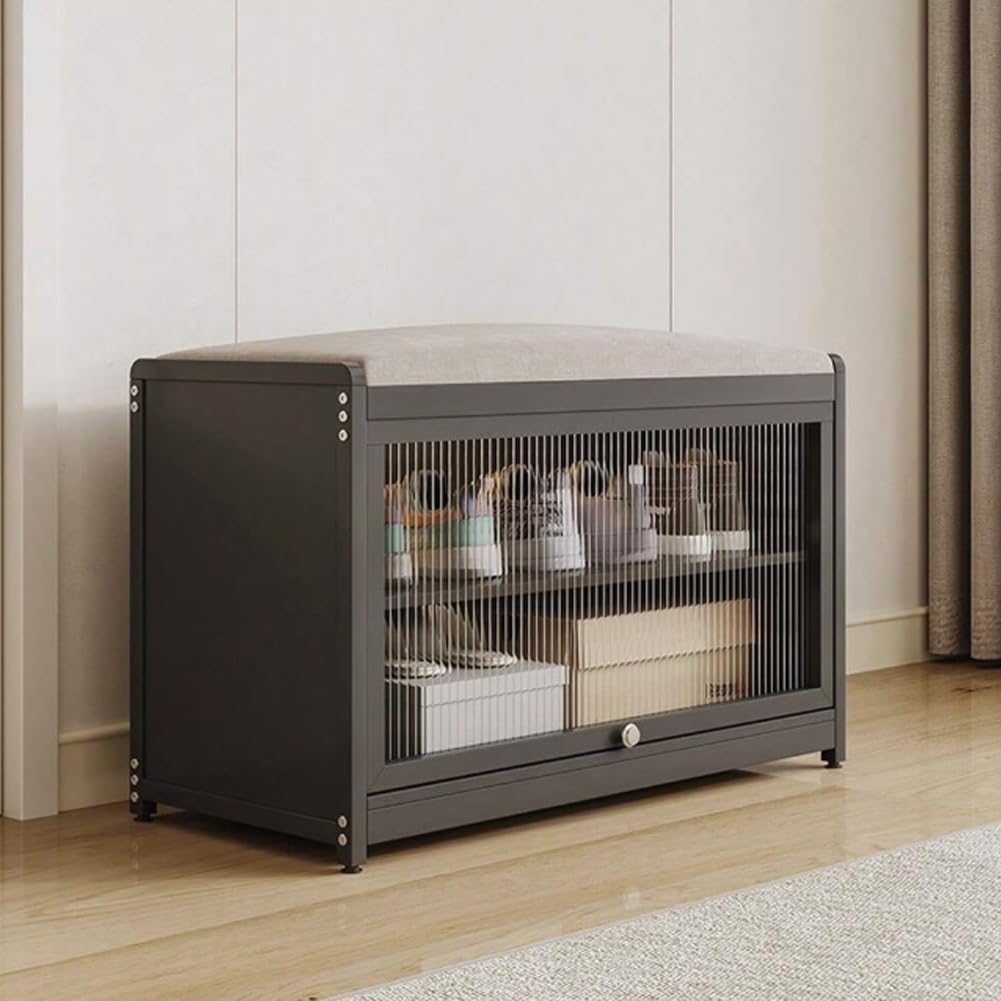 BAKAJI Meuble à chaussures avec assise et 2 compartiments intérieurs peu encombrants, meuble banc à chaussures avec porte transparente et base antidérapante pour entrée, chambre à coucher, entrée 70 x