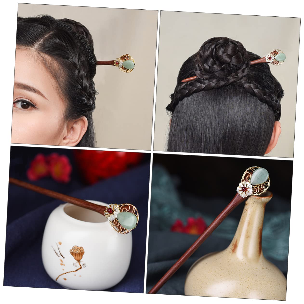 FRCOLOR 5pcs Hanfu Horquilla Hairstick Palillos de Pelo Retro Pelo Chino Hanfu Japonés Pelo Para Mujeres Horquilla Japonesa Sándalo Rojo Palillo Flor de Concha Mujer