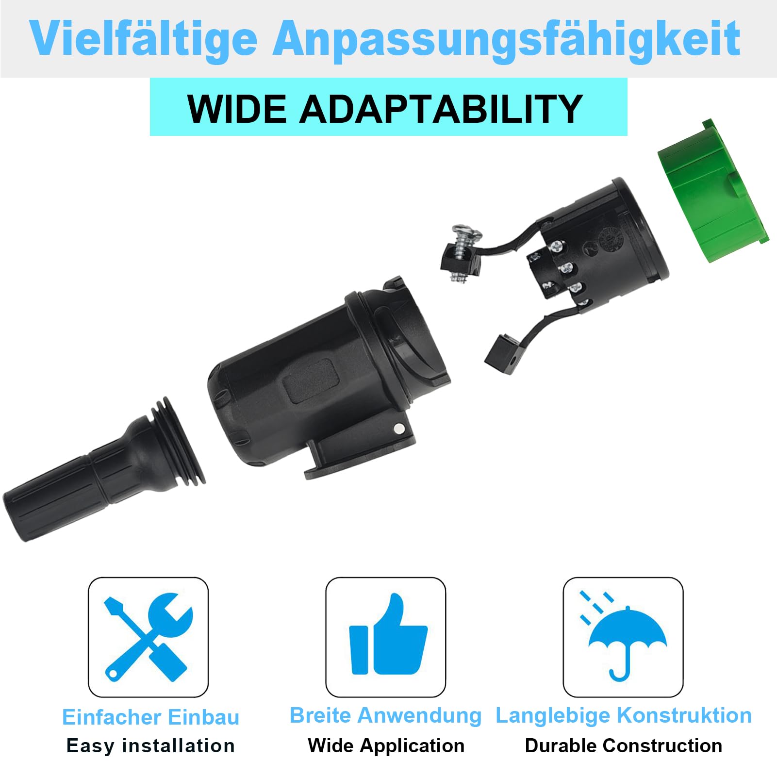 Conector de remolque, Conector de remolque premium - 13/8 polos con contacto de rosca según ISO 11446, para remolques de 12 V, incluye cubierta de estacionamiento, conector de 13 polos (conector