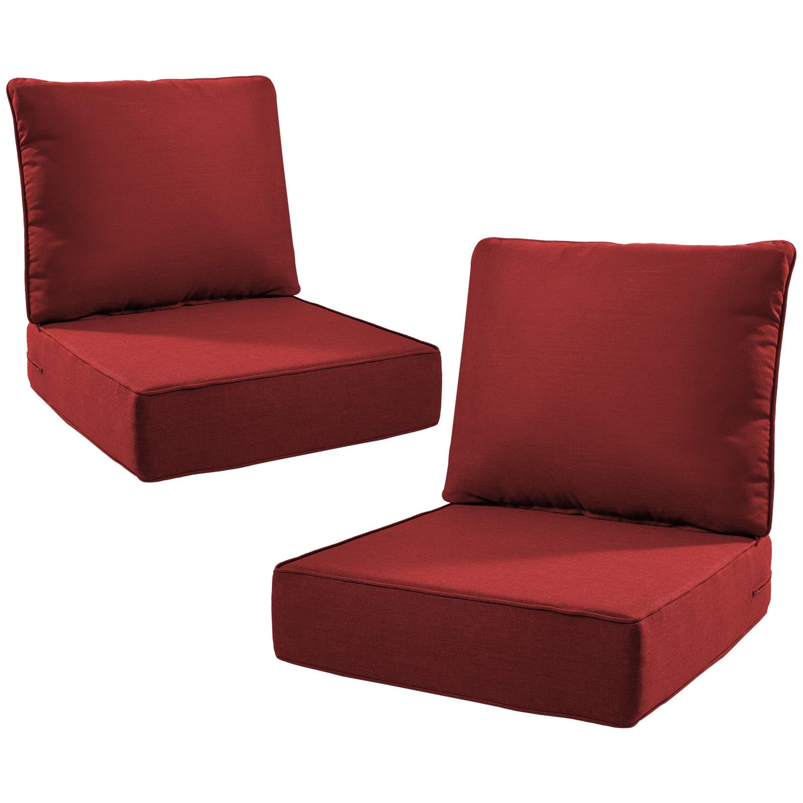 6" thick outdoor cushions 22x24x6, 2-set deep seat patio cushions with removable cover, waterproof & fade resistant replacement for wicker chair, loveseat, sofa - red