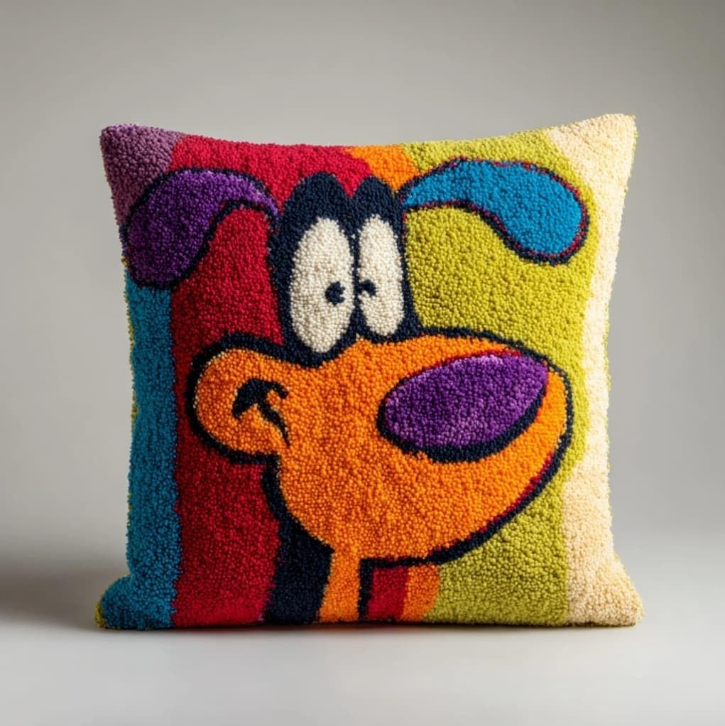 Henypt Latch Hook Pillow Kit 17x17 Inch,Cute Cartoon Dog