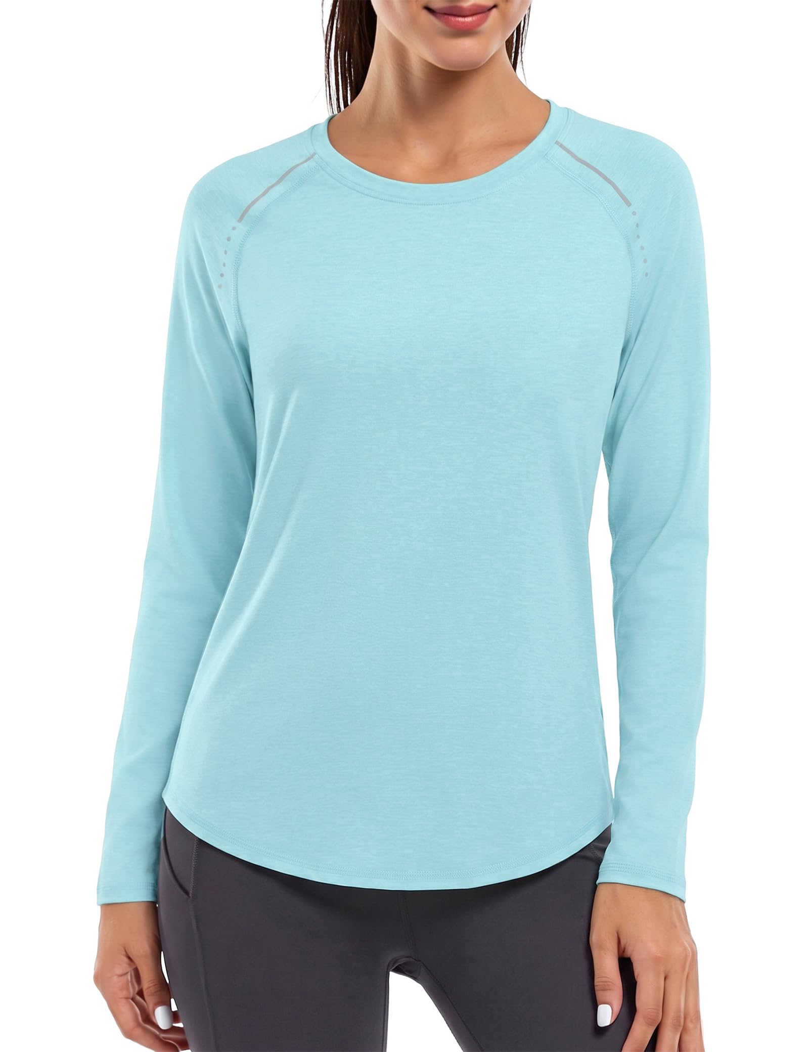 Gyabnw Sportshirt Damen Langarm UPF 50+ UV Schutz | Leichtes Funktionsshirt, Rundhals, reflektierende Details, lockere Passform, für Fitness Wandern und Outdoor