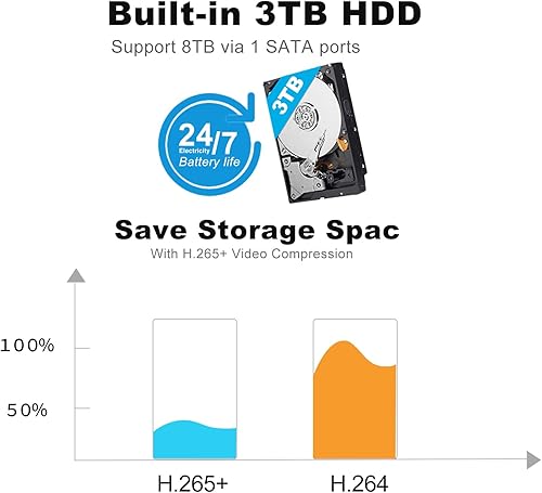 Miniatura 8 de Sistema de cámara de seguridad inteligente para el hogar, 4 cámaras IP PoE de 8MP con cable para exteriores con detección humana AI, 4K 16CH NVR con