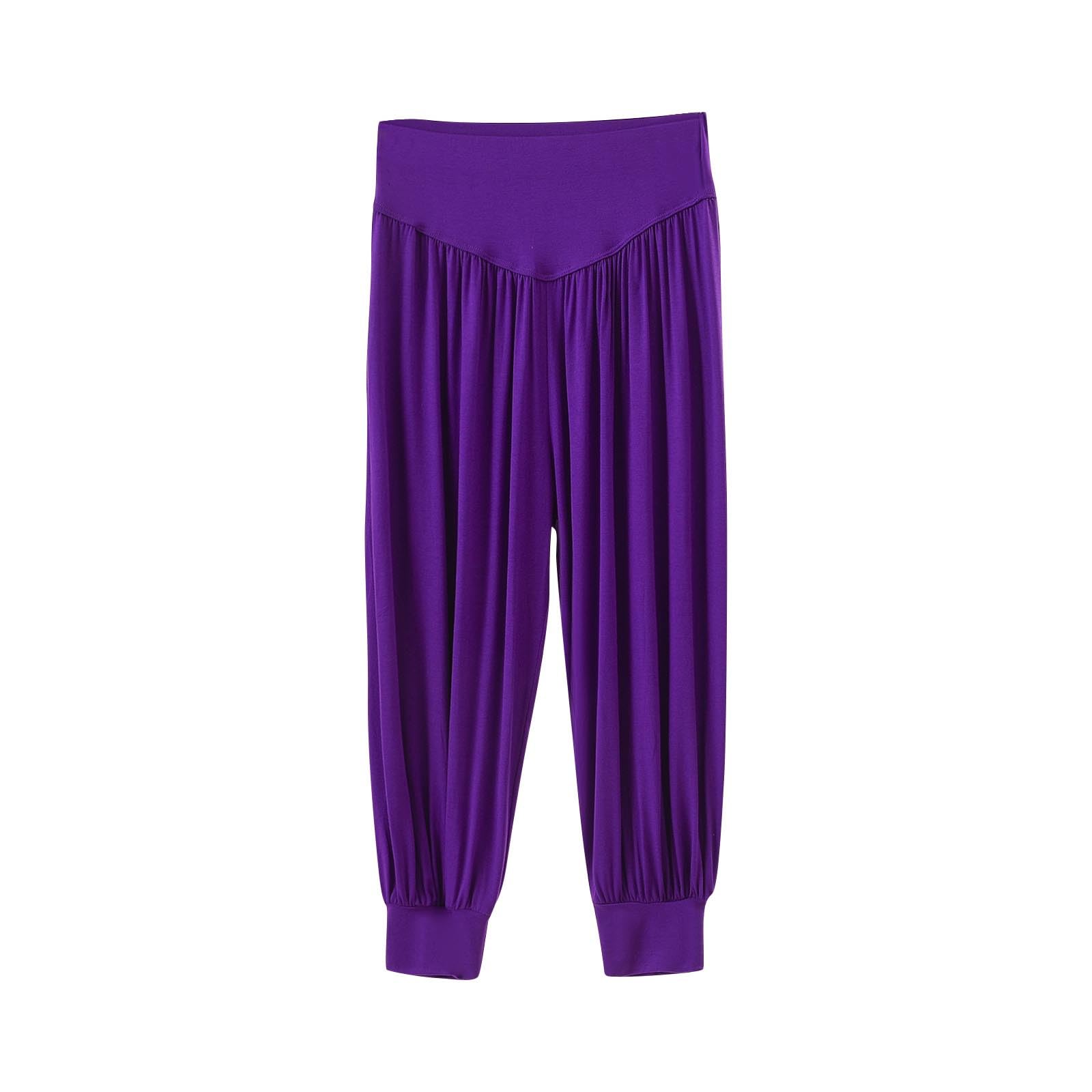 Women's Capri Yoga Pants Modal Soft Comfy Lounge Cropped Trousers Summer Elastic High Waist Baggy Casual Capris Purple