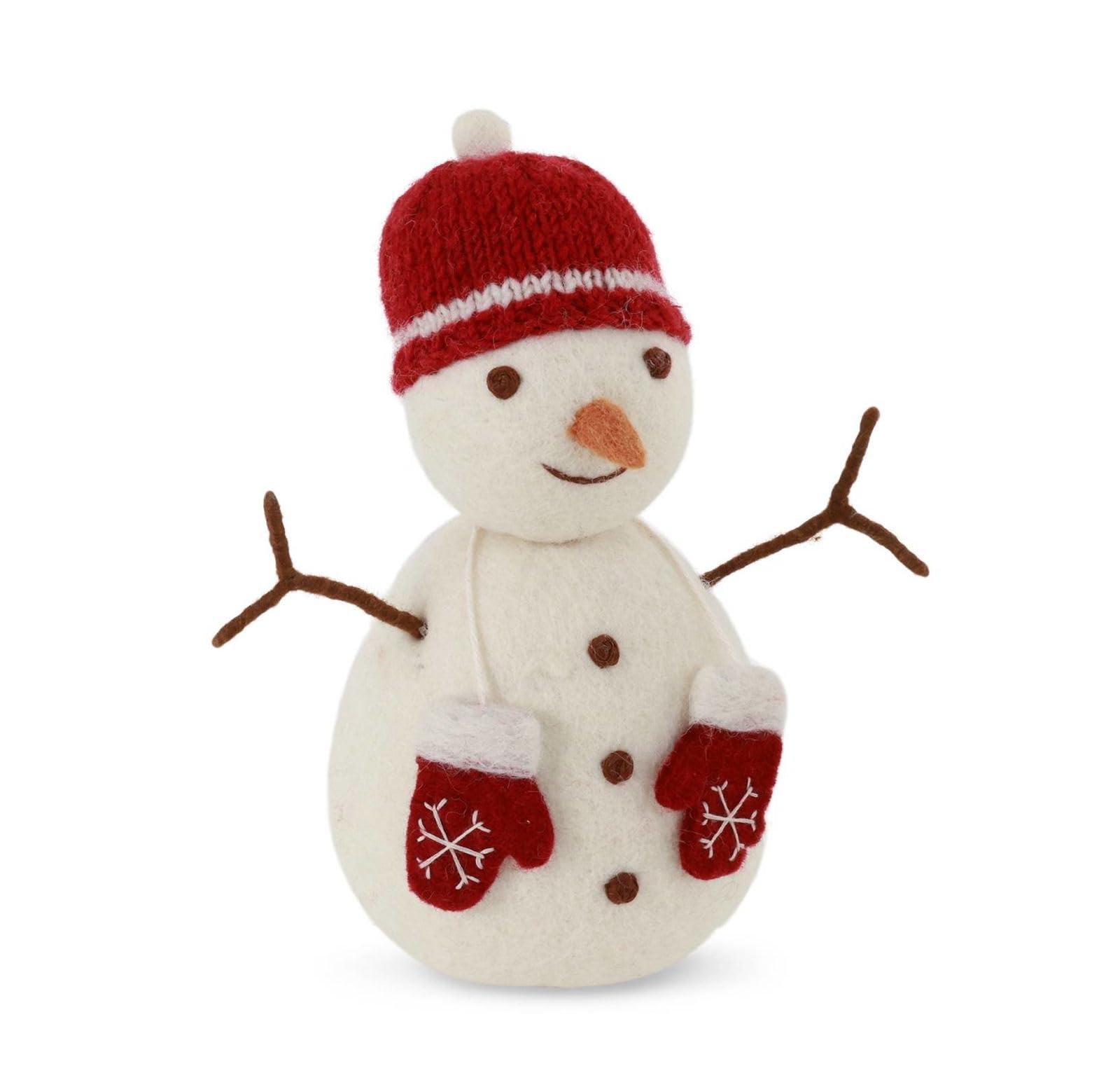 Gry & Sif Large Snowman With Red Hat And Mittens Handmade & Fairtrade Certified | Stylish Danish Design X Nepali Artisans | Large Snowman With Red Hat & Mittens