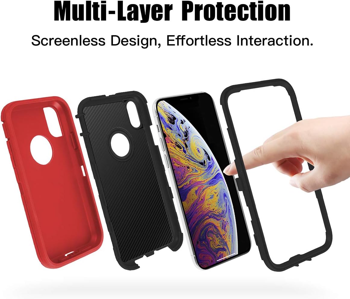 AICase iPhone X/XS Case, 3 in 1 Scratch Resistant, Drop Proof Heavy Duty Soft TPU+ Hard PC Hybrid Truly Shockproof Armor Protective for iPhone X/XS (Red/Black)