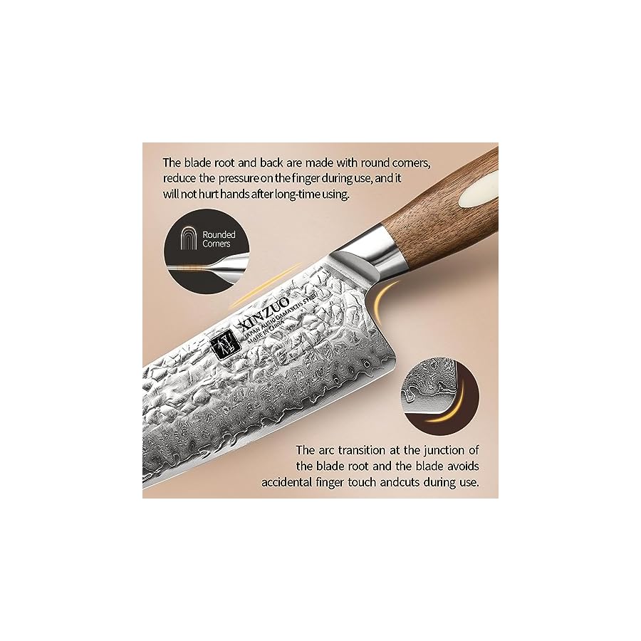 XINZUO-Damascus-AUS-10-Steel-5Pcs-Knife-Set-Japanese-Steel-Kitchen-Chef-Knife-Set-Professional-Cooking-Knife-Set-Chef-Santoku-Bread-Utility-Paring-Knfe-with-Black-Walnut-Wood-Handle XINZUO 5-Piece Kitchen Knife Set, Hand Forged Japanese AUS-10 Damascus Steel Professional Cooking Knife Set with Gift Box,Razor Sharp,Black Walnut Wood Handle