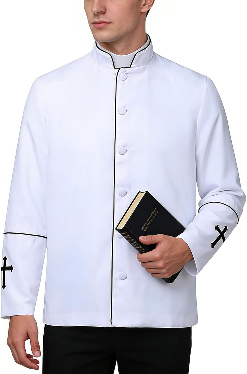 BPURB Mens Long Sleeves Clergy Coat for Priest Pastor Stand Collar Preacher Minister Costume