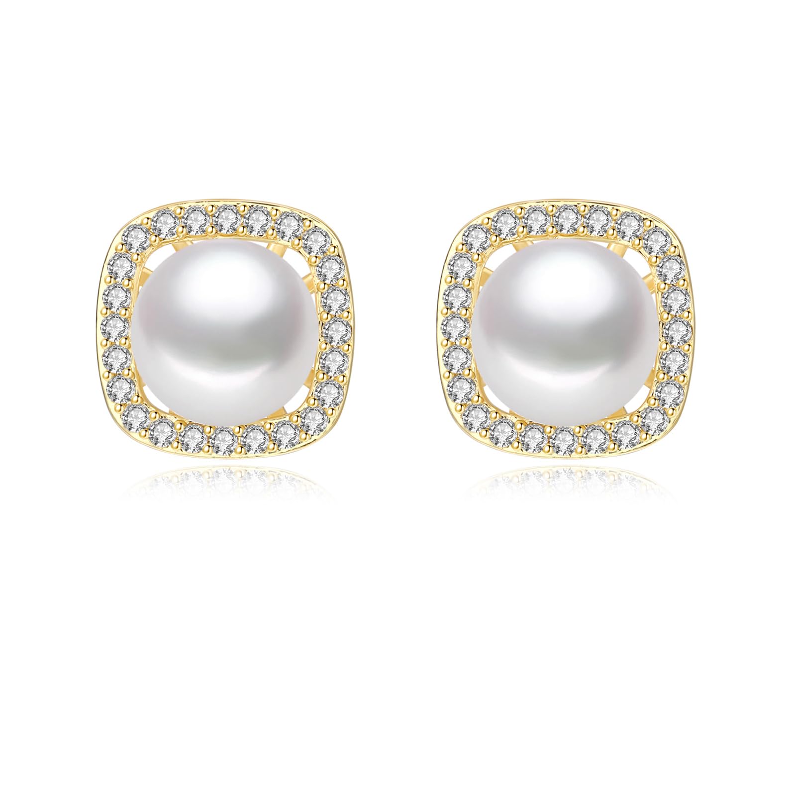 Stud Earrings Gold Plated 14K, Stud Earrings for Women Hypoallergenic, 4 Leaf Clover Pearl Earrings, Suitable Daily Wear and as Mother's Day, Birthday (Gift box Packaging)