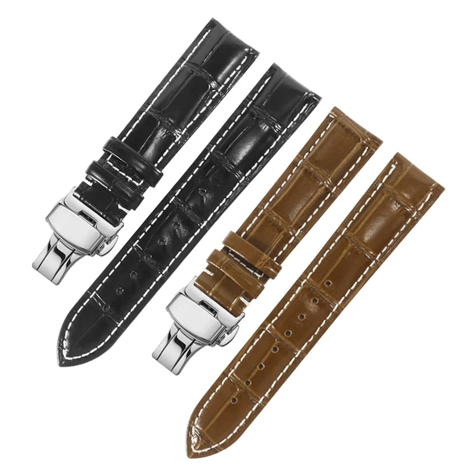HuanJ Bracelet De Montre En Cuir Véritable Avec Interface Plate, 12, 13, 14, 15, 16, 17, 18, 19, 20, 21, 22, 23, 24 Mm, Boucle Papillon