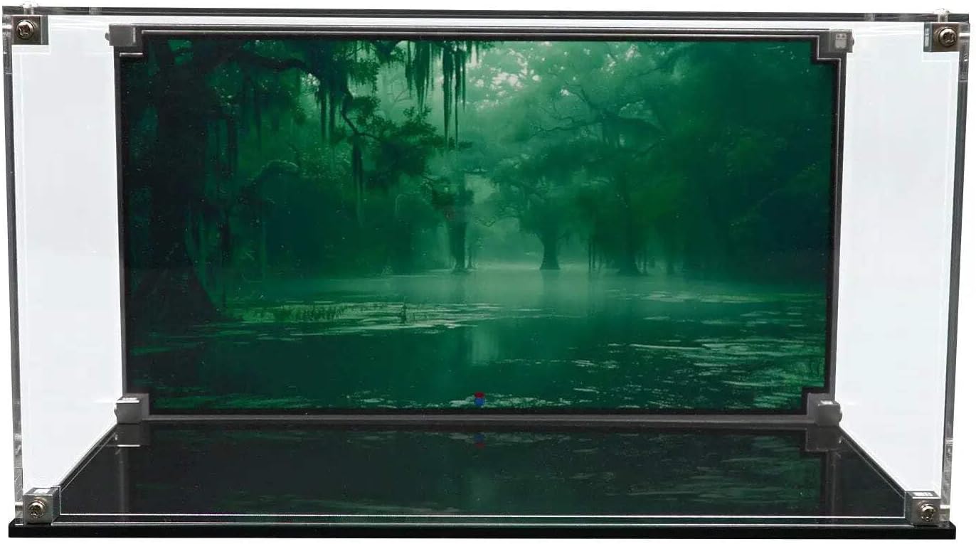 Display Case Compatible with Lego 75330 - Dagobah Jedi Training Diorama - Acrylic Dustproof Showcase with Pre-Printed Background - Set Not Included