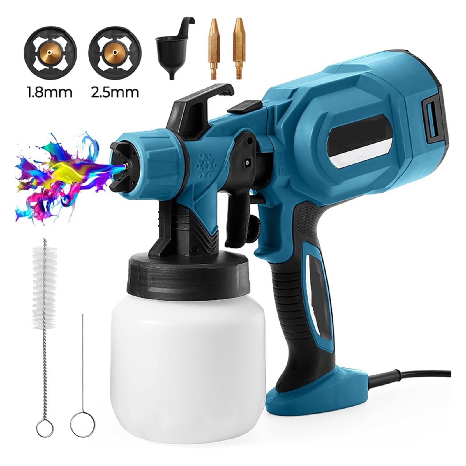 Zestaw aerografów, pistolet natryskowy elektryczny 800 W, regulowany pistolet do malowania mebli samochodowych, aerograf do powlekania stali, 800 ml, duża pojemność 1,5 m